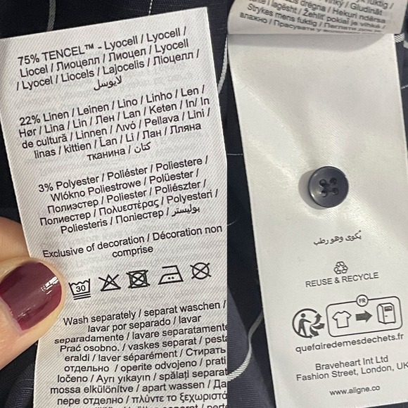 ALIGNE Pinstripe Lyocell Linen Wrap Front Shirt and Wide Leg Pants Sets Size 2 - Picture 12 of 15